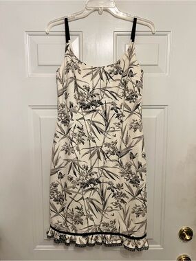 Vintage 90’s Maggy London Black & White Floral Slip Dress with Ruffle Hem